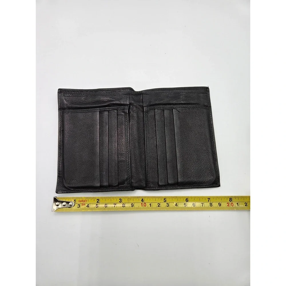 PRADA Black Leather Bifold Wallet Minimalist Slim Card Holder Authentic
